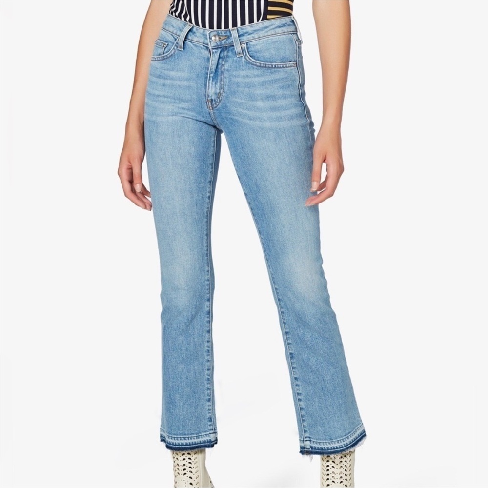 DEREK LAM Gia Mid Rise Cropped Flare Jeans Raw Hem Size 26